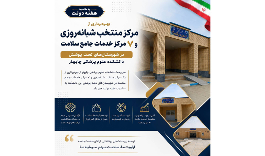بهره‌برداری از مرکز منتخب شبانه‌روزی و مراکز خدمات جامع سلامت در شهرستان‌های تحت پوشش دانشکده علوم پزشکی چابهار